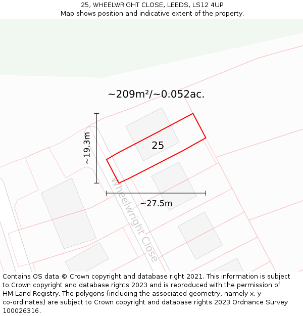 25, WHEELWRIGHT CLOSE, LEEDS, LS12 4UP: Plot and title map