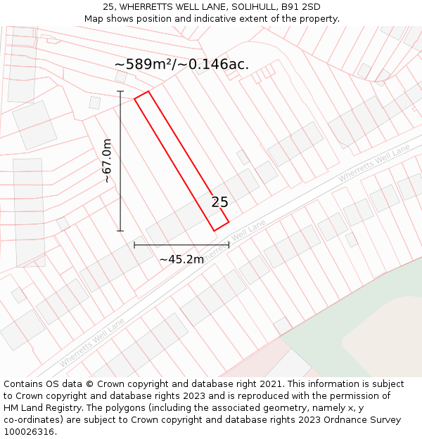 25, WHERRETTS WELL LANE, SOLIHULL, B91 2SD: Plot and title map