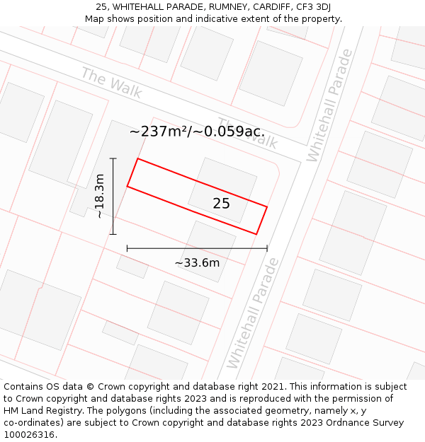 25, WHITEHALL PARADE, RUMNEY, CARDIFF, CF3 3DJ: Plot and title map