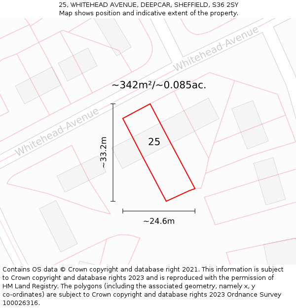 25, WHITEHEAD AVENUE, DEEPCAR, SHEFFIELD, S36 2SY: Plot and title map