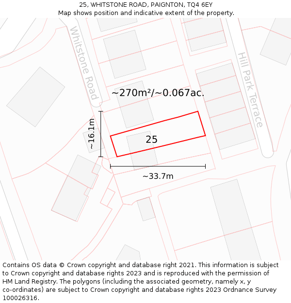 25, WHITSTONE ROAD, PAIGNTON, TQ4 6EY: Plot and title map
