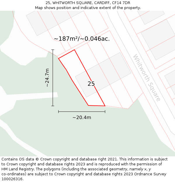25, WHITWORTH SQUARE, CARDIFF, CF14 7DR: Plot and title map