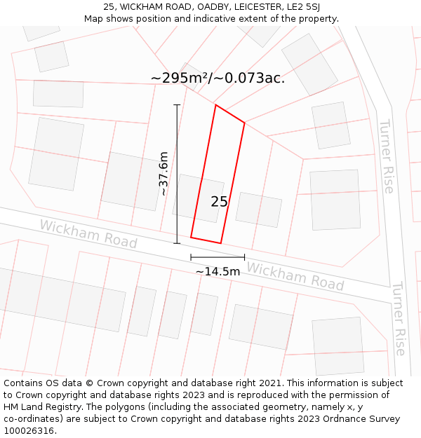 25, WICKHAM ROAD, OADBY, LEICESTER, LE2 5SJ: Plot and title map