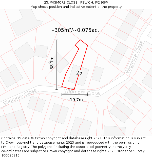 25, WIGMORE CLOSE, IPSWICH, IP2 9SW: Plot and title map