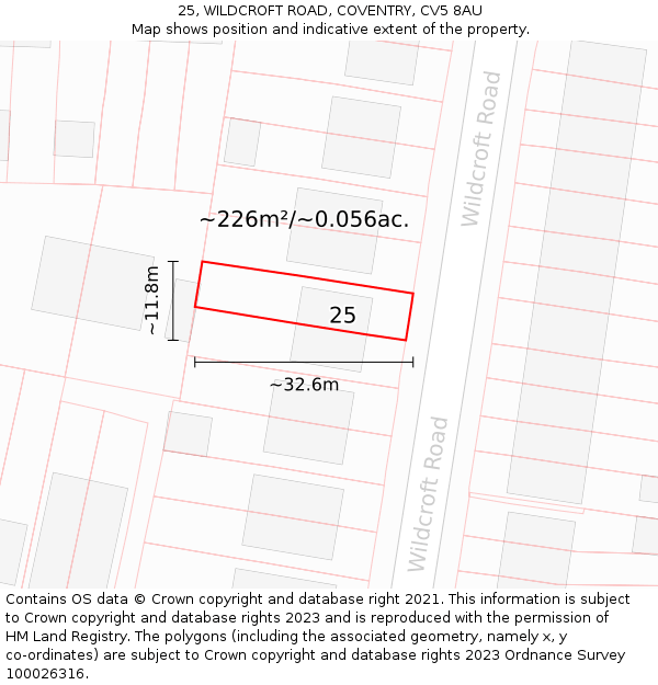 25, WILDCROFT ROAD, COVENTRY, CV5 8AU: Plot and title map