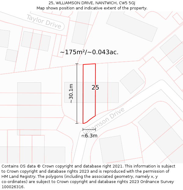 25, WILLIAMSON DRIVE, NANTWICH, CW5 5GJ: Plot and title map