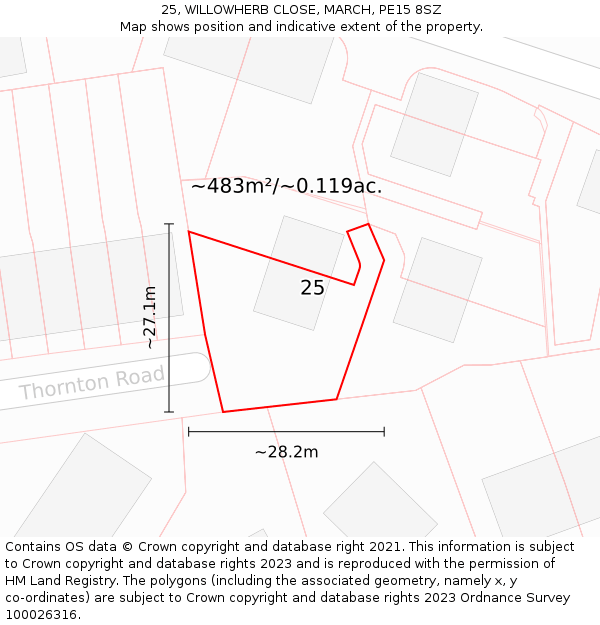 25, WILLOWHERB CLOSE, MARCH, PE15 8SZ: Plot and title map