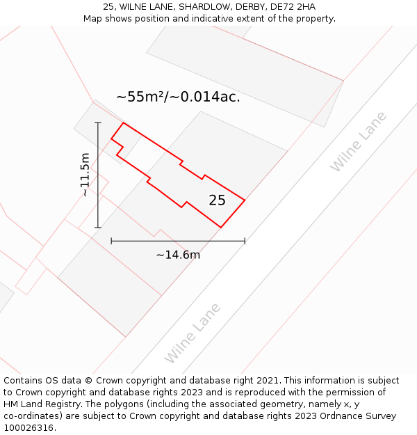 25, WILNE LANE, SHARDLOW, DERBY, DE72 2HA: Plot and title map