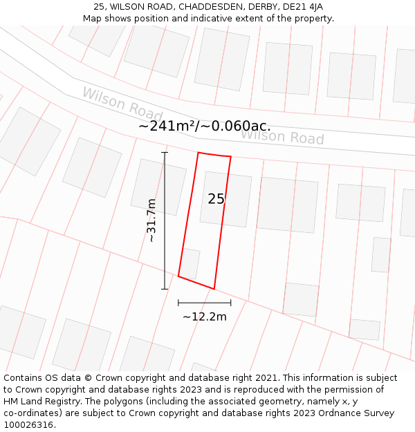 25, WILSON ROAD, CHADDESDEN, DERBY, DE21 4JA: Plot and title map