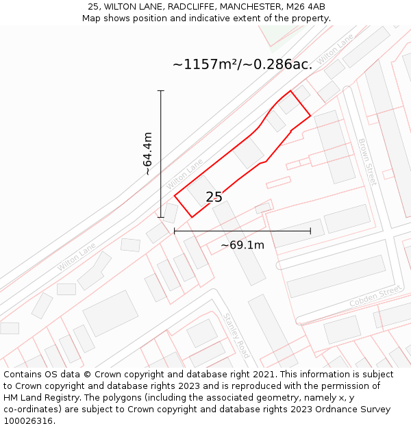 25, WILTON LANE, RADCLIFFE, MANCHESTER, M26 4AB: Plot and title map