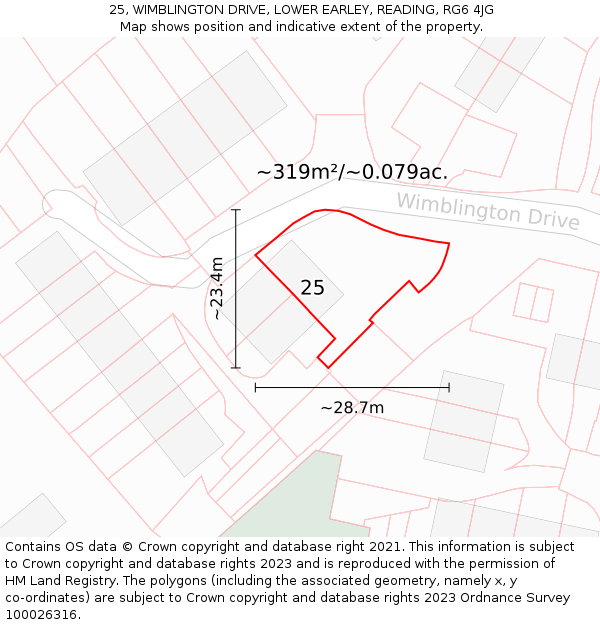 25, WIMBLINGTON DRIVE, LOWER EARLEY, READING, RG6 4JG: Plot and title map