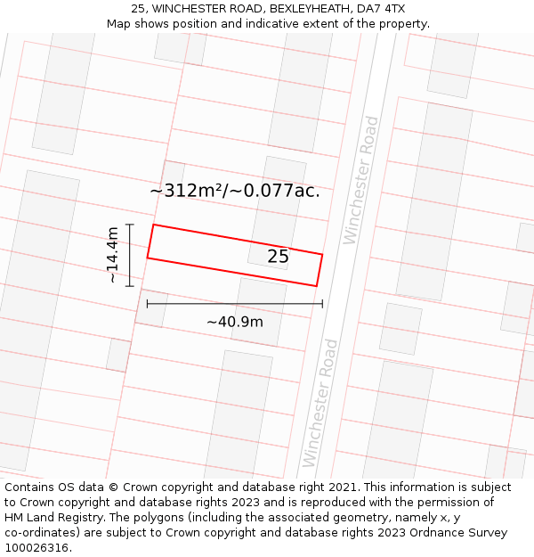 25, WINCHESTER ROAD, BEXLEYHEATH, DA7 4TX: Plot and title map