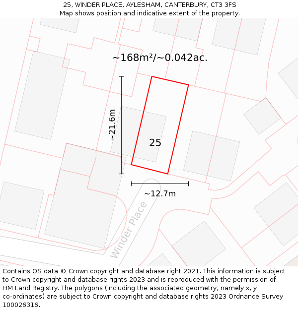 25, WINDER PLACE, AYLESHAM, CANTERBURY, CT3 3FS: Plot and title map