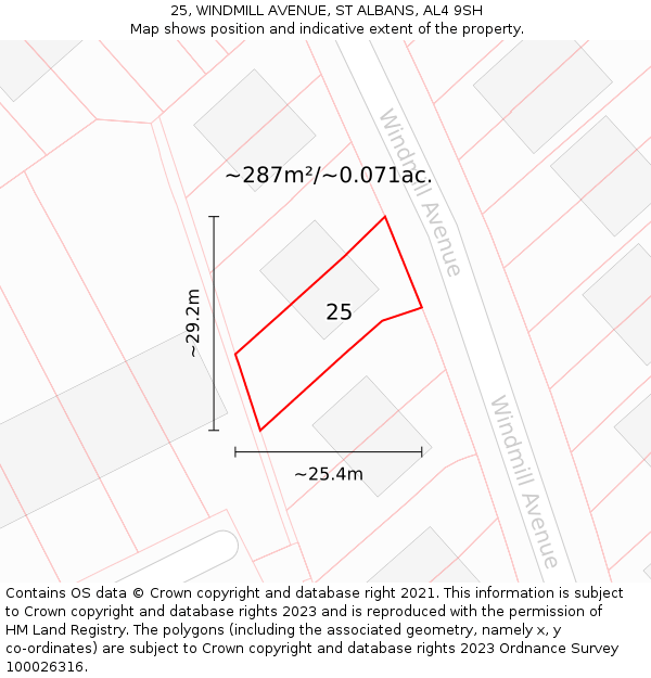 25, WINDMILL AVENUE, ST ALBANS, AL4 9SH: Plot and title map