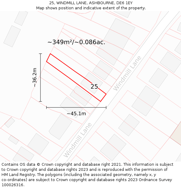 25, WINDMILL LANE, ASHBOURNE, DE6 1EY: Plot and title map