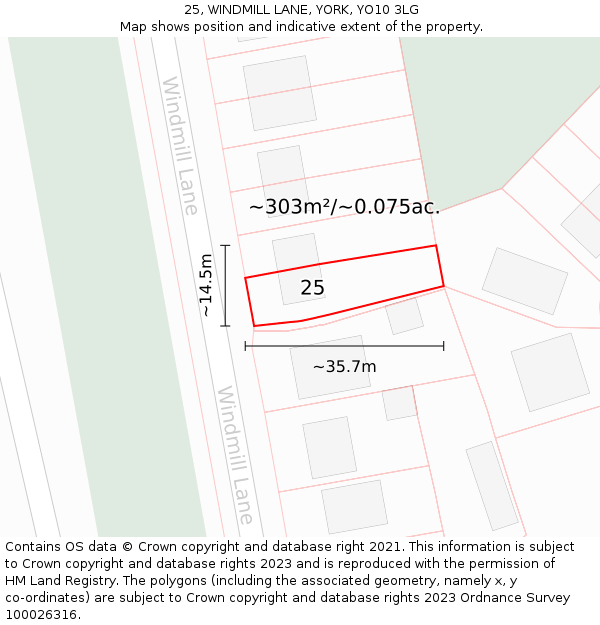 25, WINDMILL LANE, YORK, YO10 3LG: Plot and title map