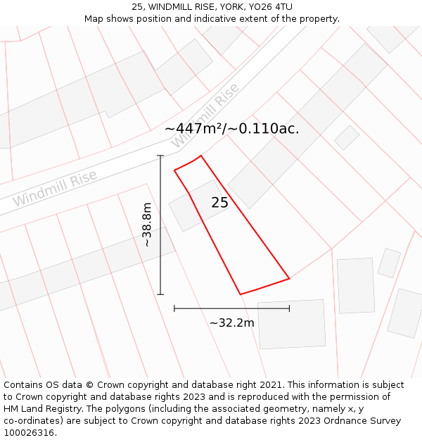 25, WINDMILL RISE, YORK, YO26 4TU: Plot and title map