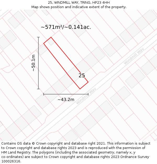 25, WINDMILL WAY, TRING, HP23 4HH: Plot and title map