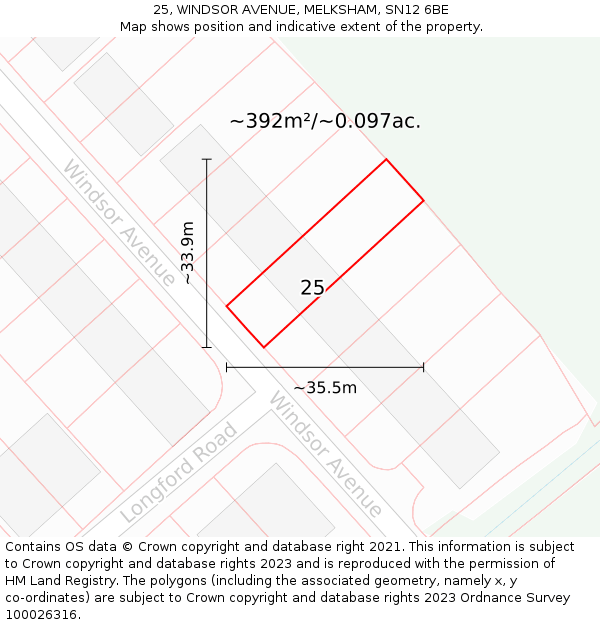 25, WINDSOR AVENUE, MELKSHAM, SN12 6BE: Plot and title map