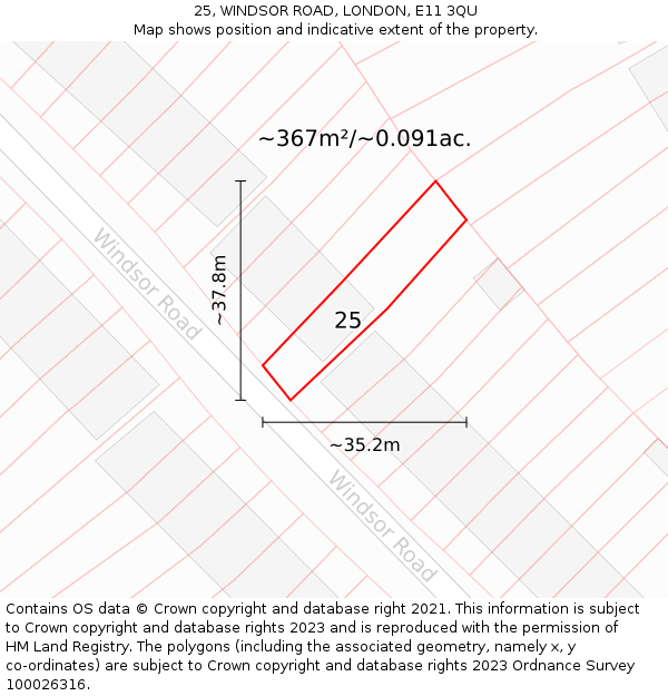 25, WINDSOR ROAD, LONDON, E11 3QU: Plot and title map