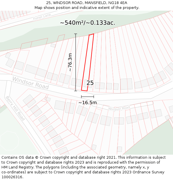 25, WINDSOR ROAD, MANSFIELD, NG18 4EA: Plot and title map