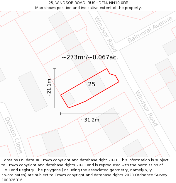 25, WINDSOR ROAD, RUSHDEN, NN10 0BB: Plot and title map