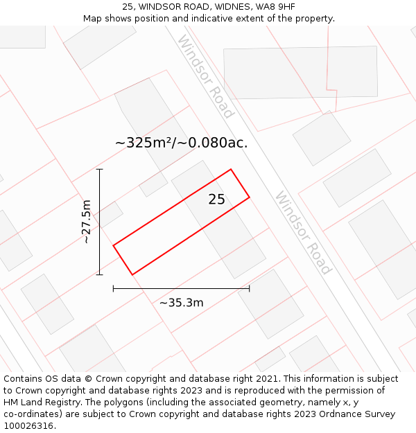 25, WINDSOR ROAD, WIDNES, WA8 9HF: Plot and title map