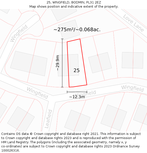 25, WINGFIELD, BODMIN, PL31 2EZ: Plot and title map