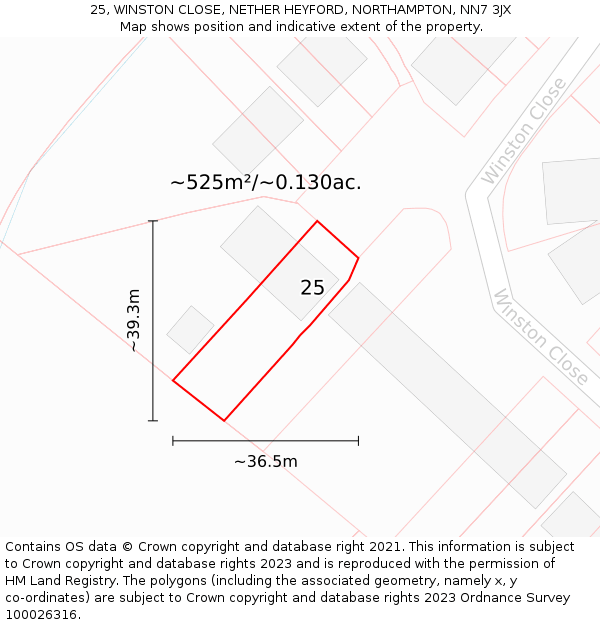25, WINSTON CLOSE, NETHER HEYFORD, NORTHAMPTON, NN7 3JX: Plot and title map
