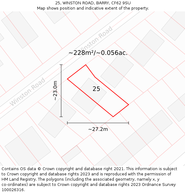 25, WINSTON ROAD, BARRY, CF62 9SU: Plot and title map