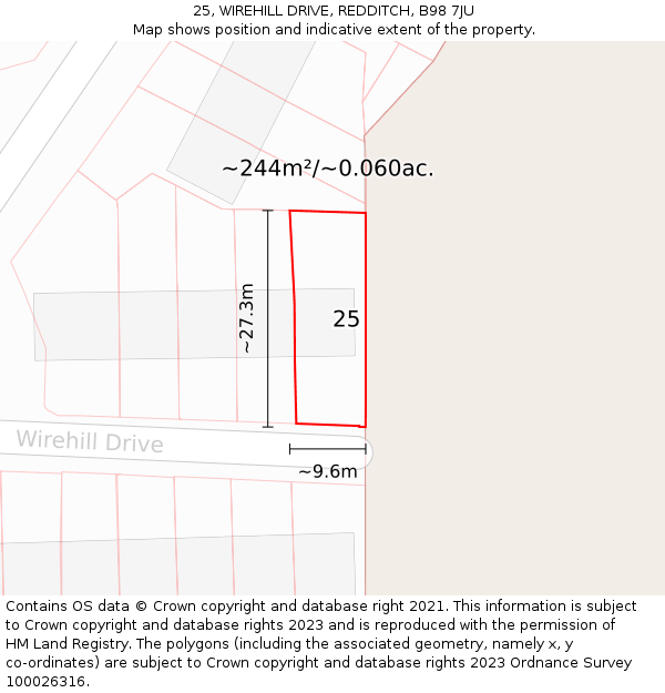 25, WIREHILL DRIVE, REDDITCH, B98 7JU: Plot and title map