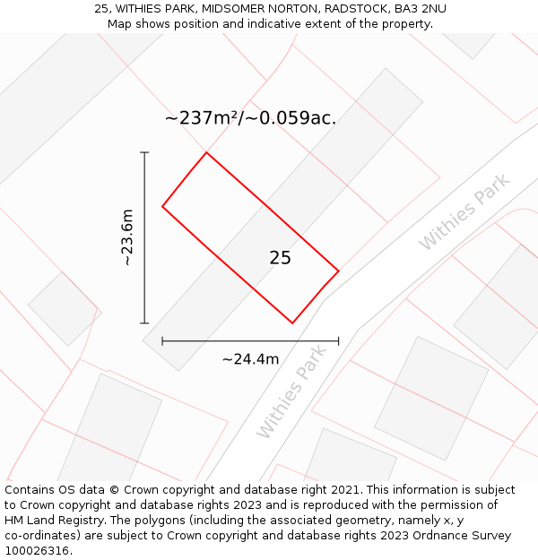 25, WITHIES PARK, MIDSOMER NORTON, RADSTOCK, BA3 2NU: Plot and title map