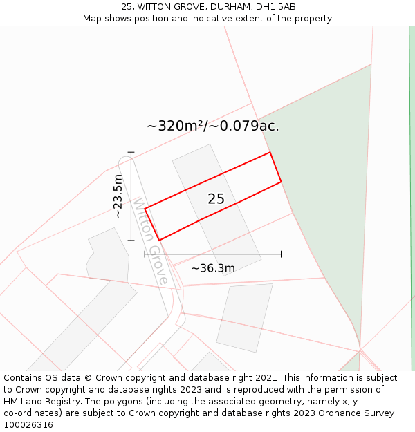25, WITTON GROVE, DURHAM, DH1 5AB: Plot and title map