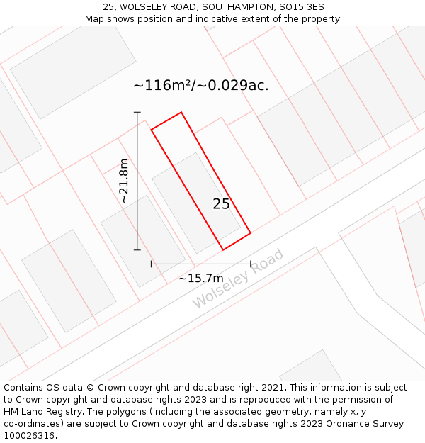 25, WOLSELEY ROAD, SOUTHAMPTON, SO15 3ES: Plot and title map