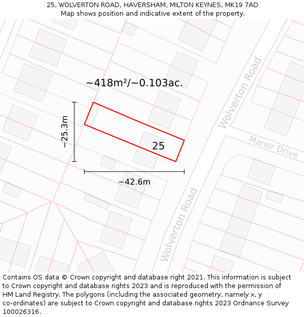 25, WOLVERTON ROAD, HAVERSHAM, MILTON KEYNES, MK19 7AD: Plot and title map