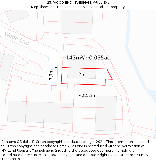 25, WOOD END, EVESHAM, WR11 1XL: Plot and title map
