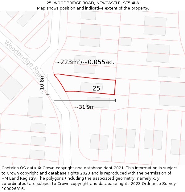 25, WOODBRIDGE ROAD, NEWCASTLE, ST5 4LA: Plot and title map