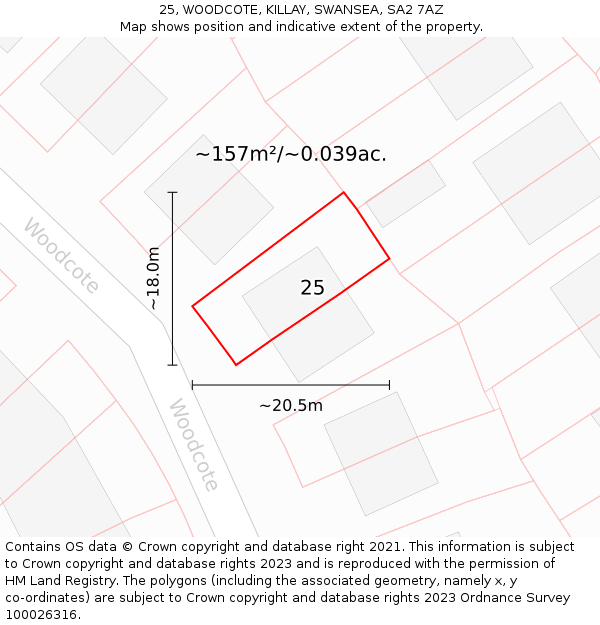 25, WOODCOTE, KILLAY, SWANSEA, SA2 7AZ: Plot and title map