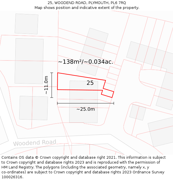 25, WOODEND ROAD, PLYMOUTH, PL6 7RQ: Plot and title map