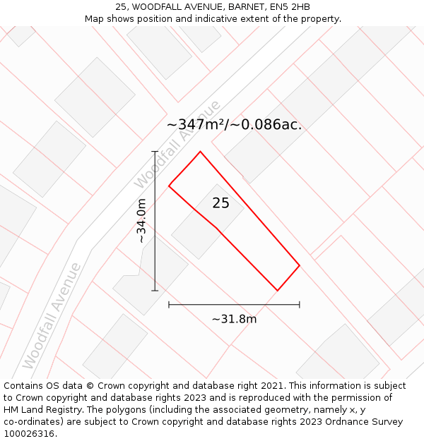 25, WOODFALL AVENUE, BARNET, EN5 2HB: Plot and title map