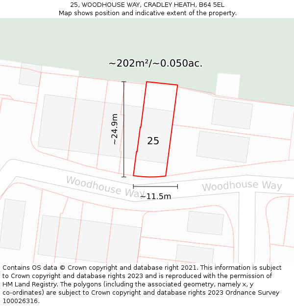 25, WOODHOUSE WAY, CRADLEY HEATH, B64 5EL: Plot and title map