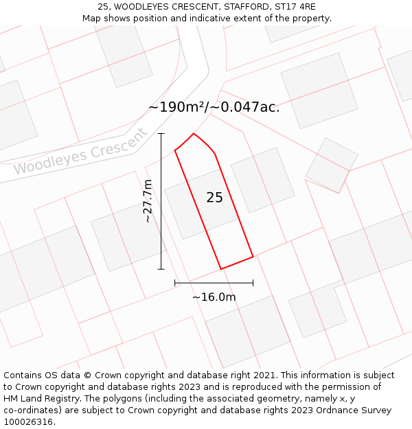 25, WOODLEYES CRESCENT, STAFFORD, ST17 4RE: Plot and title map