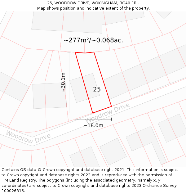 25, WOODROW DRIVE, WOKINGHAM, RG40 1RU: Plot and title map