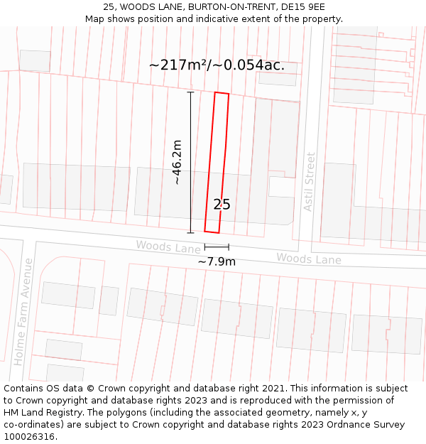 25, WOODS LANE, BURTON-ON-TRENT, DE15 9EE: Plot and title map