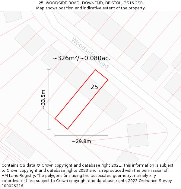 25, WOODSIDE ROAD, DOWNEND, BRISTOL, BS16 2SR: Plot and title map
