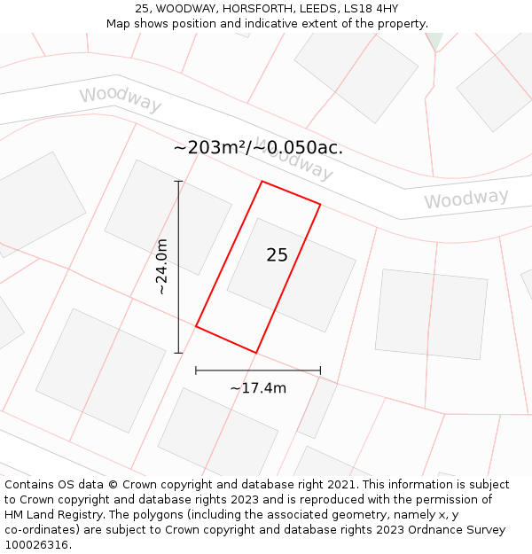 25, WOODWAY, HORSFORTH, LEEDS, LS18 4HY: Plot and title map