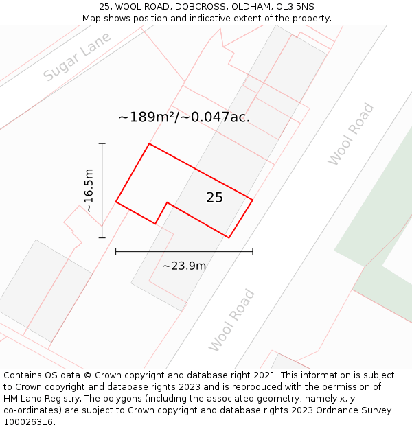 25, WOOL ROAD, DOBCROSS, OLDHAM, OL3 5NS: Plot and title map