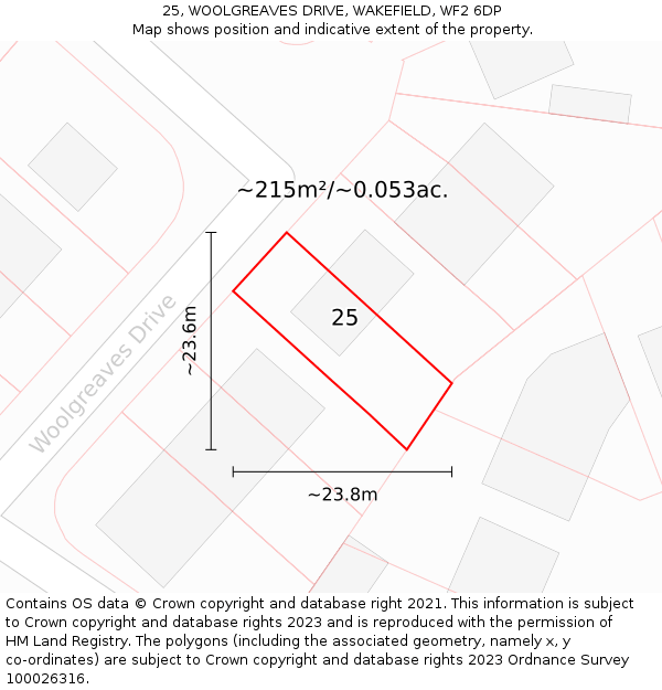 25, WOOLGREAVES DRIVE, WAKEFIELD, WF2 6DP: Plot and title map