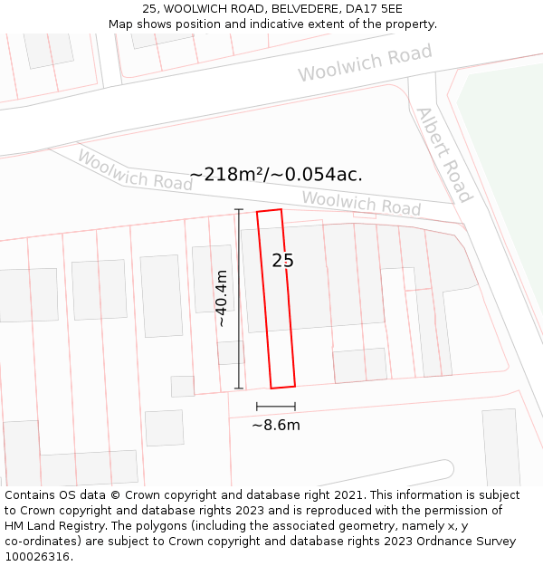 25, WOOLWICH ROAD, BELVEDERE, DA17 5EE: Plot and title map