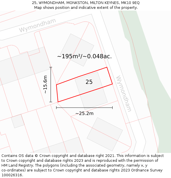 25, WYMONDHAM, MONKSTON, MILTON KEYNES, MK10 9EQ: Plot and title map